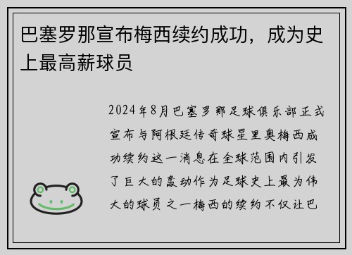 巴塞罗那宣布梅西续约成功,成为史上最高薪球员